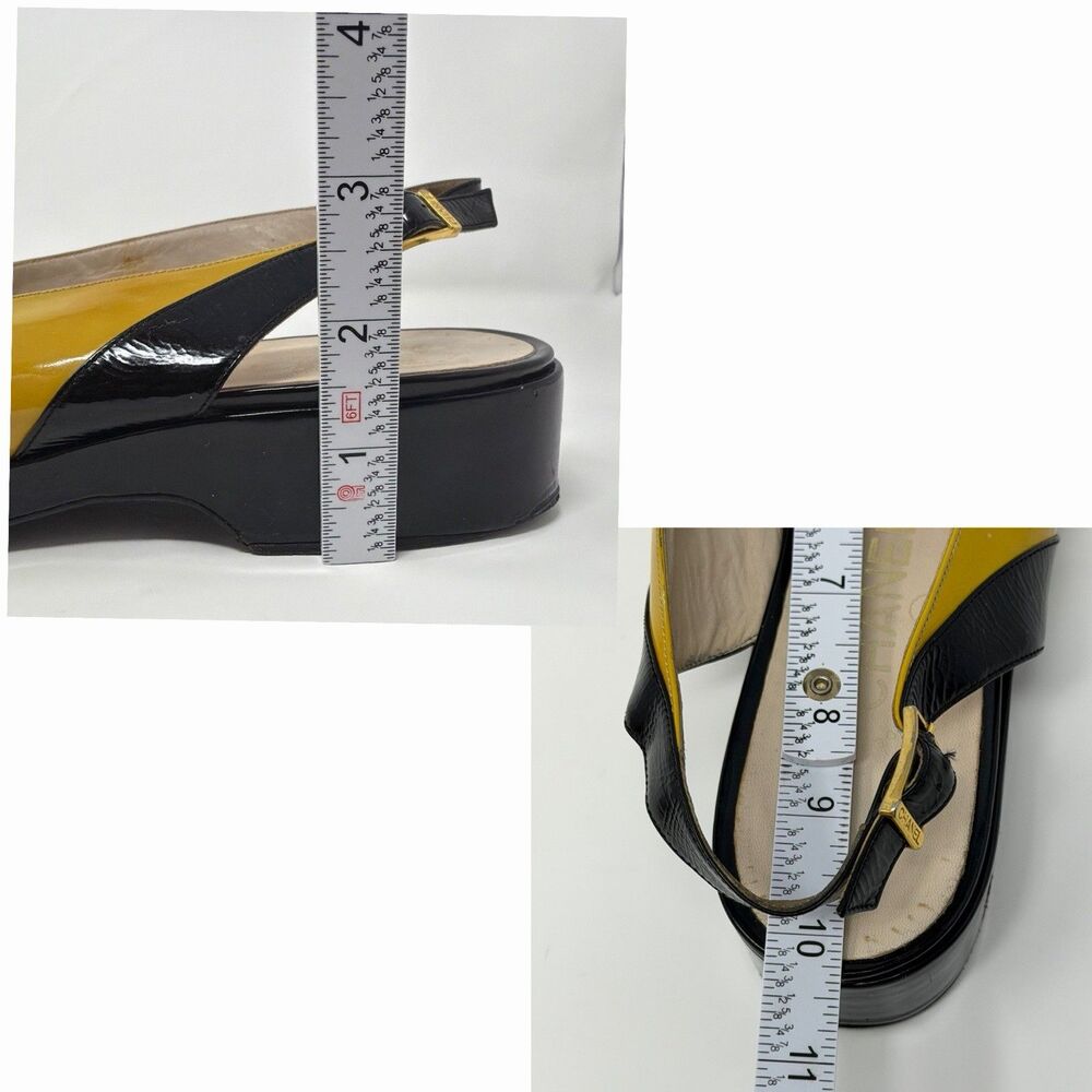 Chanel Vintage Slingback Heels Yellow Black Cap Toe Patent Leather EU 40 Italy - Picture 15 of 16